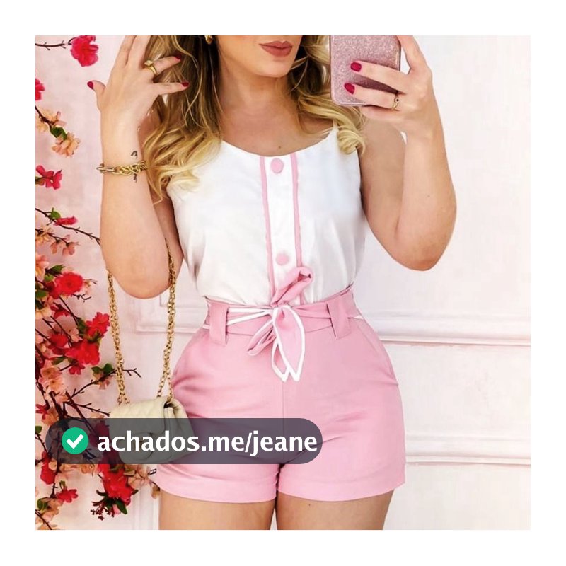 Conjunto Feminino de Short  Cós alto e Blusa com Bojo Malha