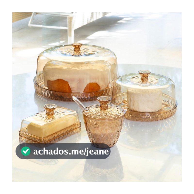Kit Mesa Posta Boleira Tampa Porta Bolo Tortas Açucareiro Queijeira Manteigueira Citrino Glamour 4 Peças Natal  Plasútil