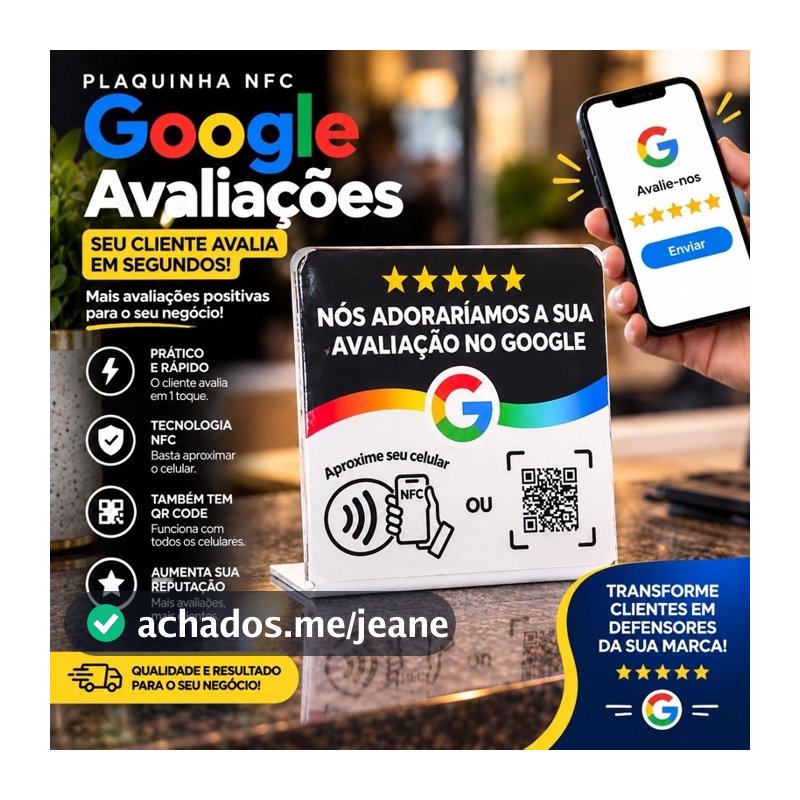 Kit com 2 Plaquinhas Aproxime o Celular para Avaliar no Google NFC 10x10cm 3D