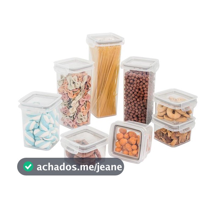 Kit 8 Potes Porta Mantimentos Herméticos Empilháveis Plástico Quadrados para Geladeira Despensa Armário Plasútil