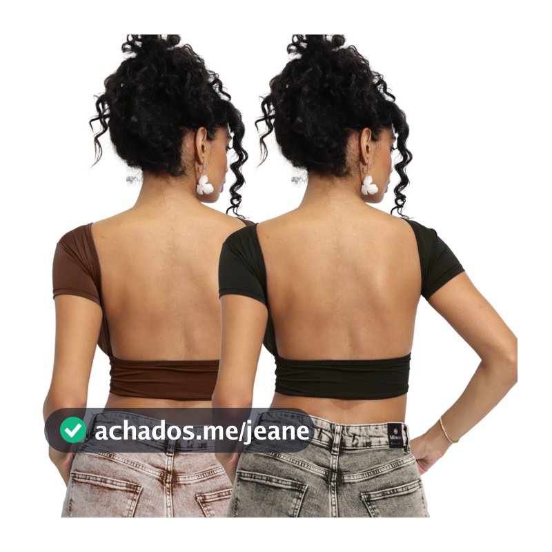 Kit 02 Mostra Costas Feminina - Blusa Slim Fit Manga Curta