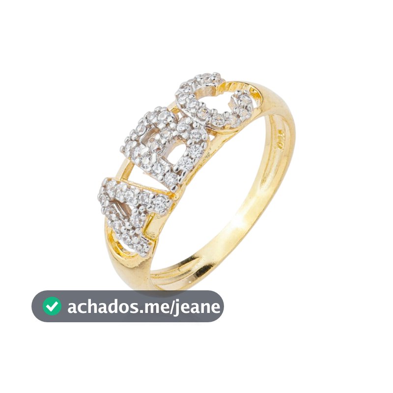 Anel Infantil Formatura Prata 925 "ABC" Vazado Cravejado Banhado a Ouro 18K