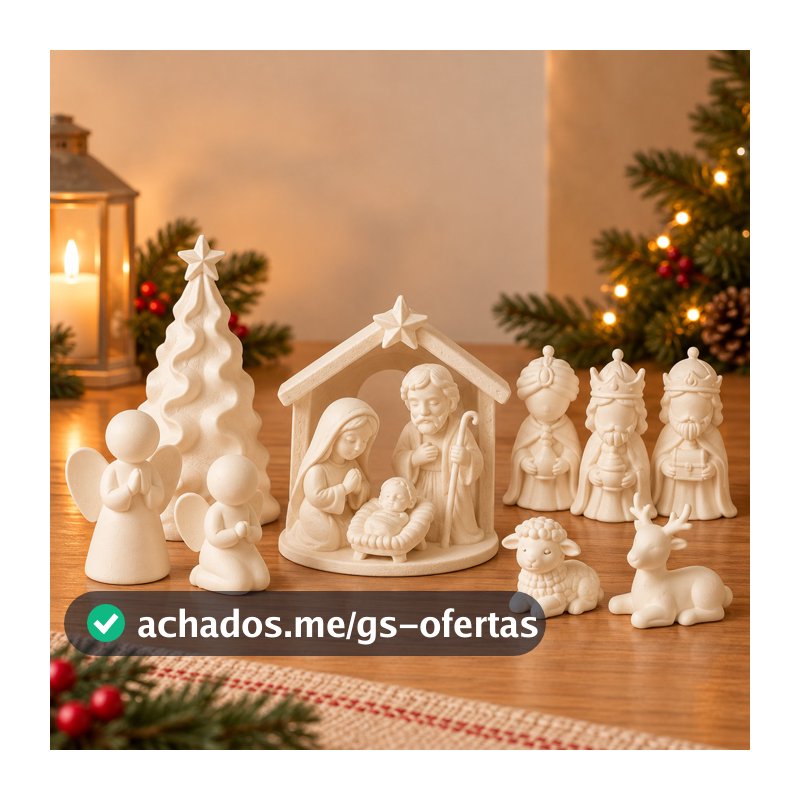Presépio de Natal Decorativo com Sagrada Família Reis Magos Anjos Árvore e Animais Enfeite para Aparador Mesa e Sala