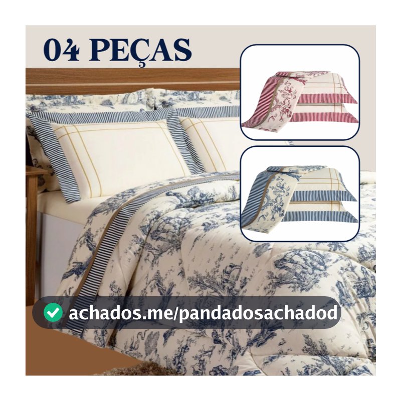 Jogo de Lençol 04 Peças 180 Fios Algodão Casal Queen King Estampa Porcelana