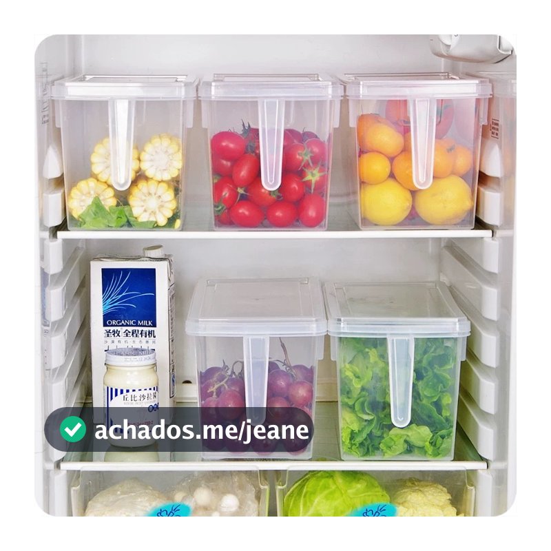 Organizador de Geladeira Despensa de Alimentos Caixas Empilháveis Com Alça de Plástico Transparente