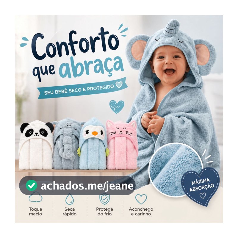 Toalha De Banho Infantil Com Capuz Felpuda Infantil Bebê Criança Bichinhos Grande Toalha Bebê