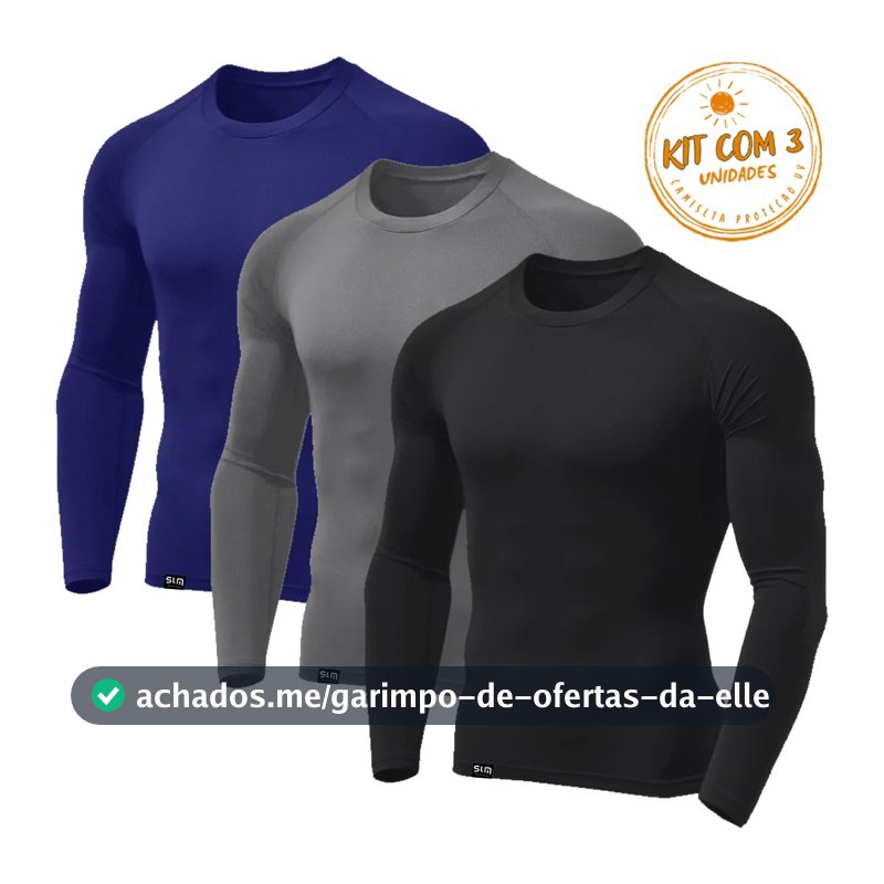 Kit 3 Camisetas Masculinas Segunda Pele Proteção UV Térmica