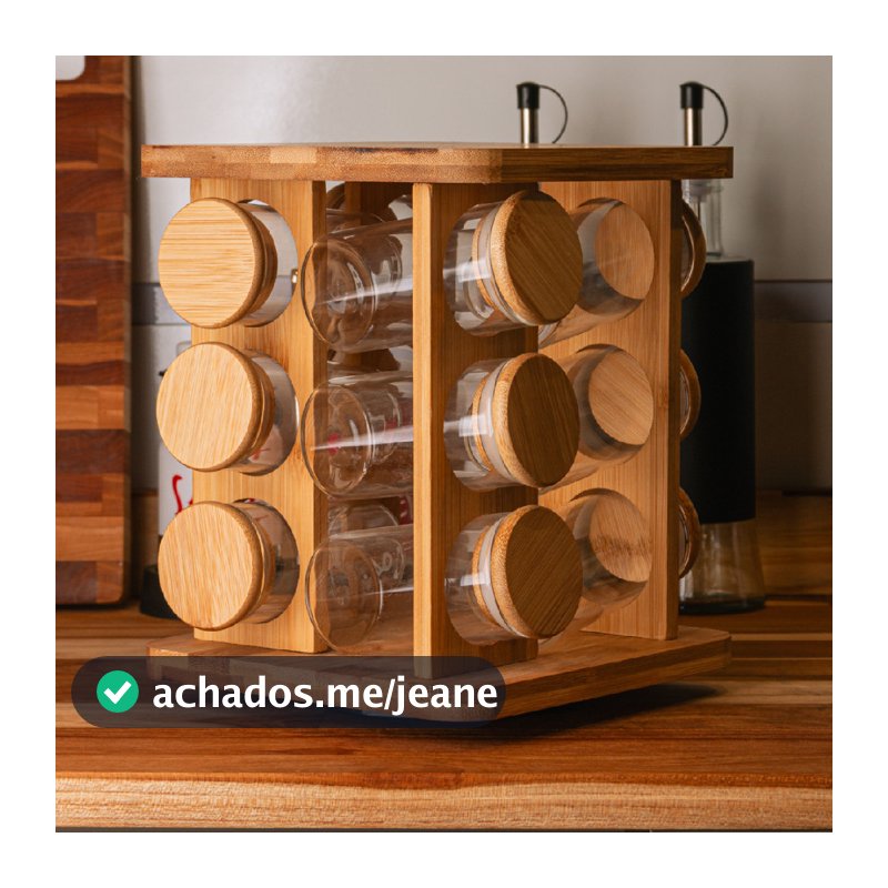 Jogo 12 Potes com Suporte Wolff Tampa Hermética em Vidro e Bambu Rack Giratório Luxo 120ml Porta Temperos Condimentos