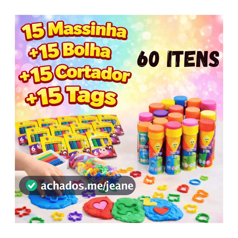 Kit 15 Cx Massinha de Modelar + 15 Bolha de Sabão + 15 Cortador +15 tags lembrancinhas de aniversário infantil festa