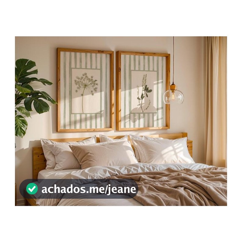 Kit 2 Quadros Florais em Tons de Verde Sálvia Arte