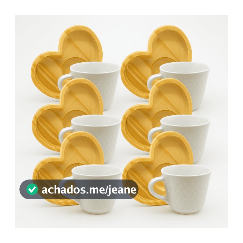 Jogo Xicaras Cafe Chá Porcelana Branca Pires Coração Mesa Posta Caneca