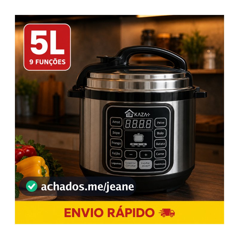 Panela de Pressão Elétrica 5L Inox 110V ou 220V 1000W 9 Funções Digital Feijão Arroz Carne