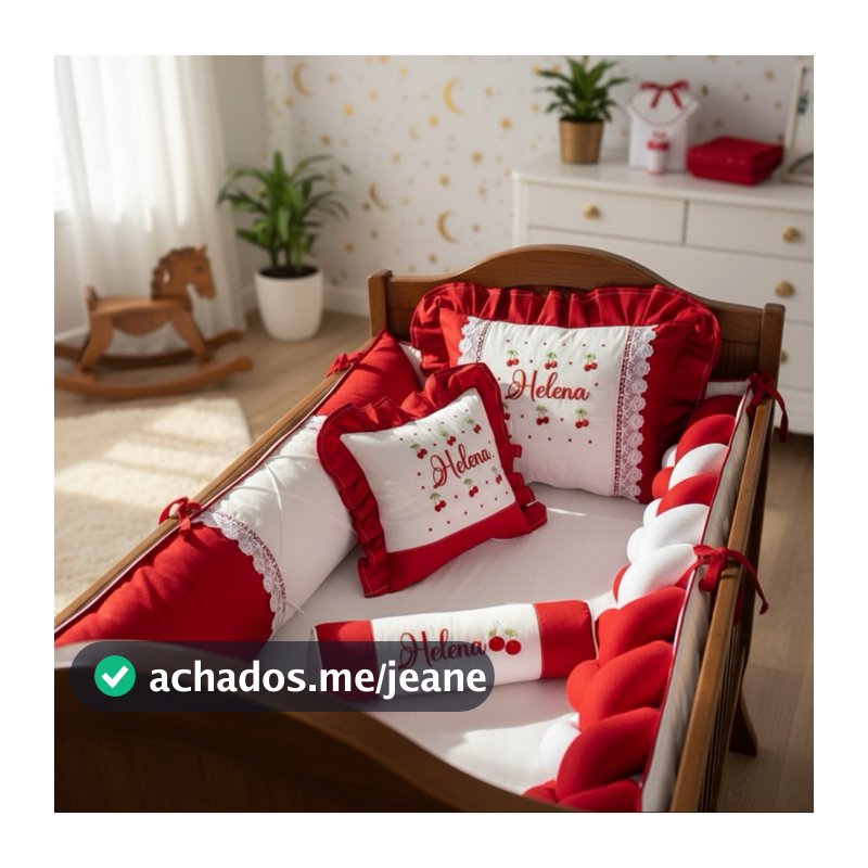 Kit Berço Luxo Cereja Berço americano Para Bebê Menina Com Nome Bordado
