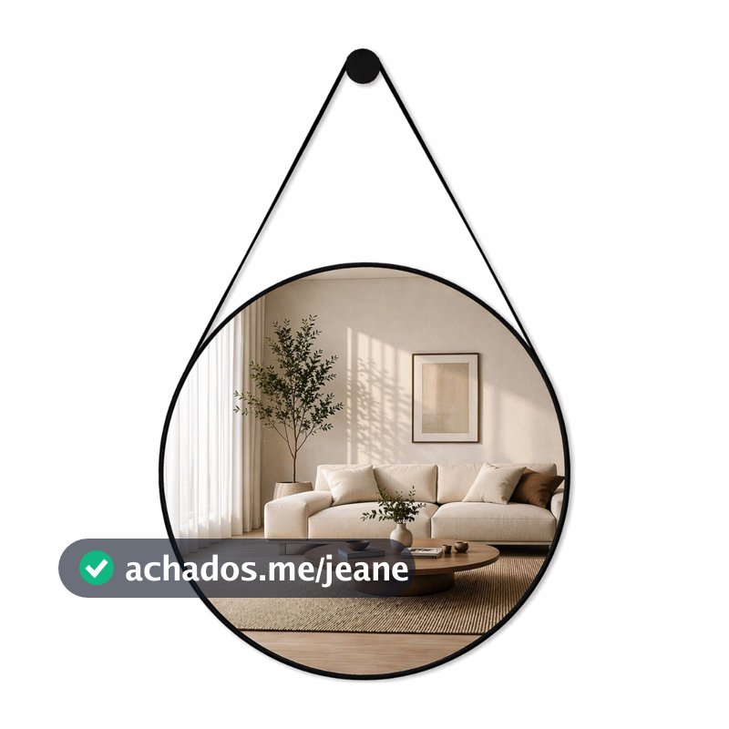 Espelho Adnet Couro Alça 60cm 50cm 40cm 30cm 20cm Redondo Grande + Suporte