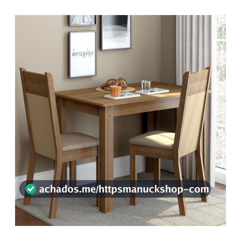 Conjunto Sala de Jantar Madesa Lola Mesa Tampo de Madeira com 2 Cadeiras Rustic/Crema/Pérola