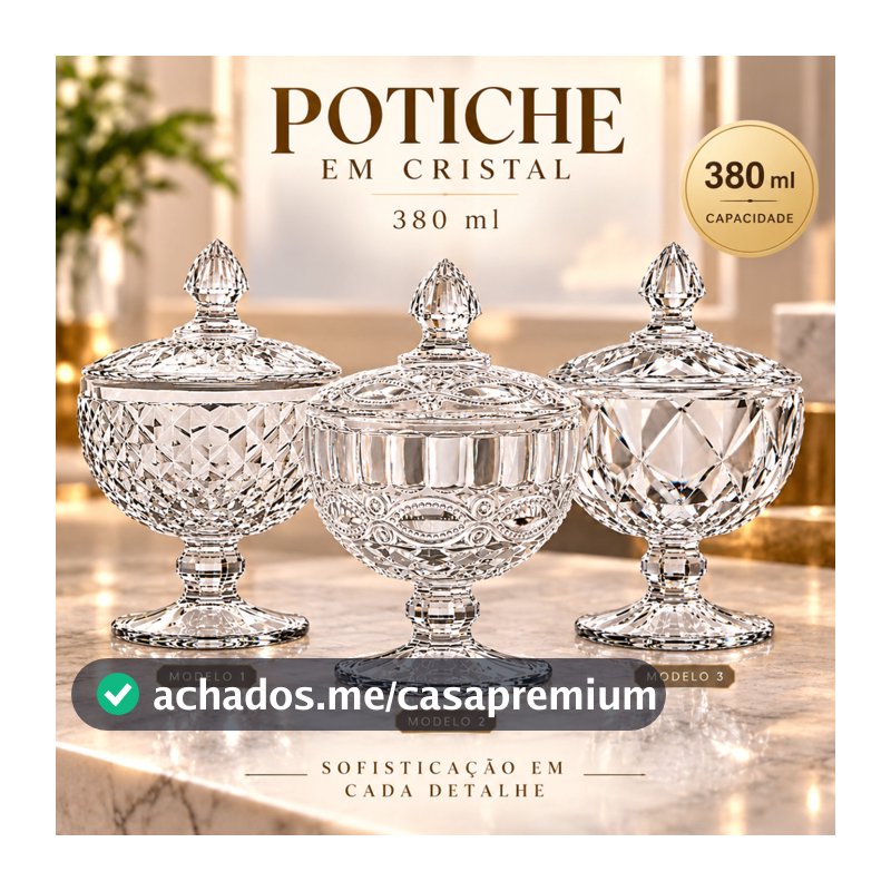 Bomboniere Potiche Decorativa com Pé e Tampa Vidro Luxo – Porta Doces, Sala, Festa e Mesa Posta