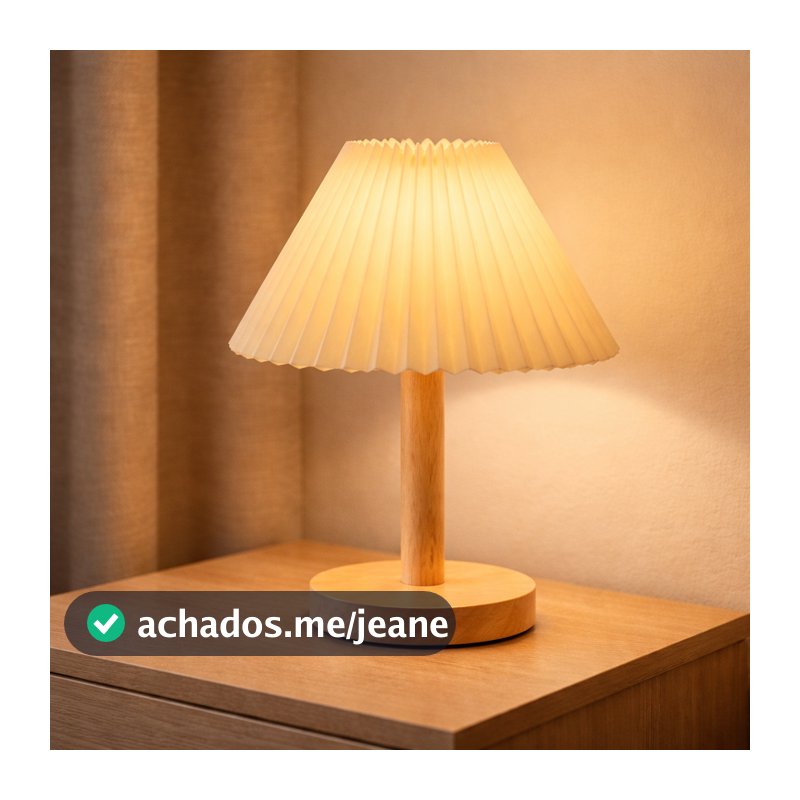 Abajur De Mesa Luxo Base Madeira Led Embutido Branco Quente Luz Amarela Descanso Olivini Home