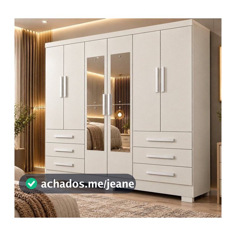 Guarda-Roupa Casal MDP com Espelho 6 Portas 6 Gavetas Dakar Branco Branco