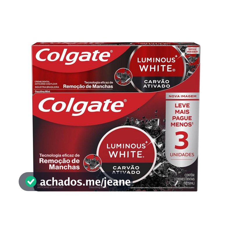 Pack Creme Dental Colgate Carvão Ativado Luminous White 3un 70g