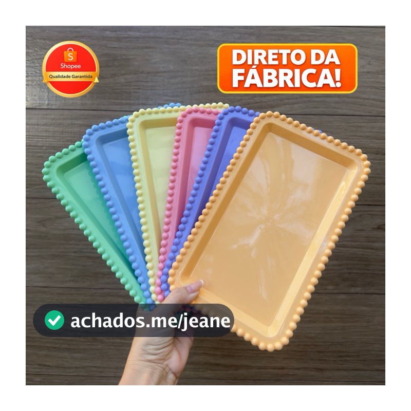 KIT • 10 Bandejas Retangular Plástica com Bordas de Bolinhas | Ideal para Festas e Eventos