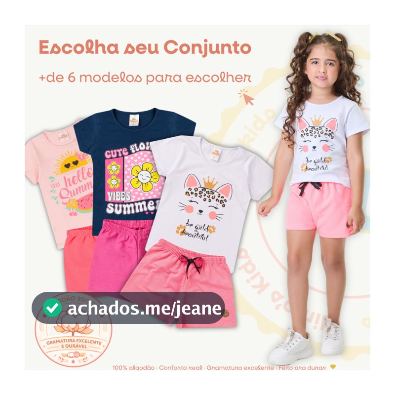 Conjunto Infantil Feminino Menina Verão Blusa + Short Tamanho 1 ao 14 Anos