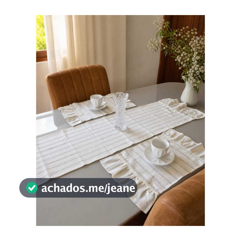 Kit Exclusivo 3 pçs: 2 Lugares Americanos + 1 Trilho com Babado Jogo Americano para Mesa Posta Estilo Farmhouse