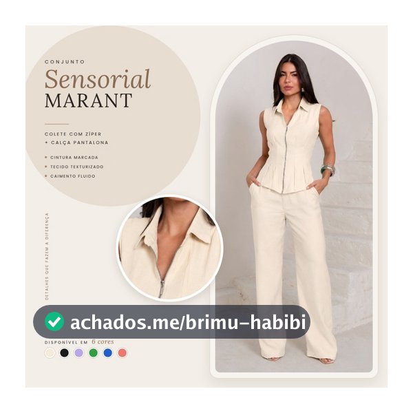 Conjunto Feminino Colete Alfaiataria Com Zíper e Calça Pantalona Cintura Alta Social