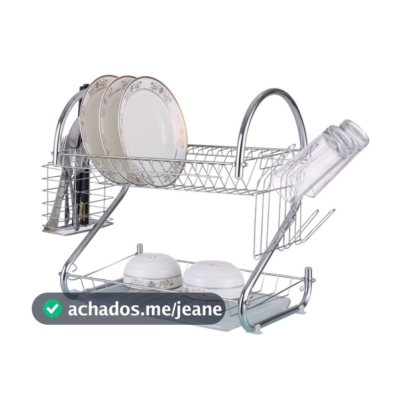 Escorredor de Louça Cromado 2 Andares 12 Pratos Porta Talheres