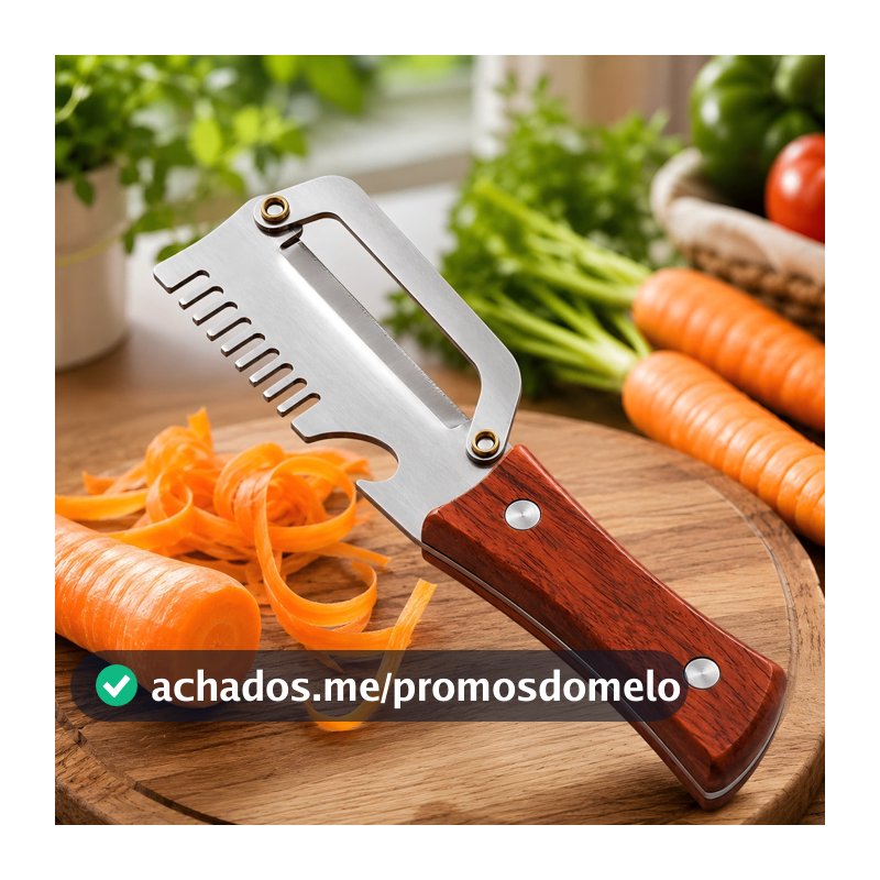 Descascador de Frutas e Legumes Faca de Cozinha Faca Inox Cabo de Madeira Aço Inoxidável Descascador Manual
