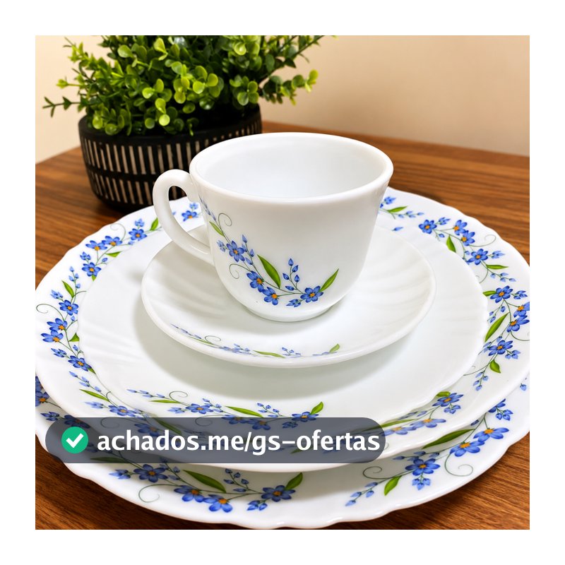 Aparelho de jantar e chá 20 peças Fratelli. Opala. Prato fundo, raso, sobremesa, pires e xicara
