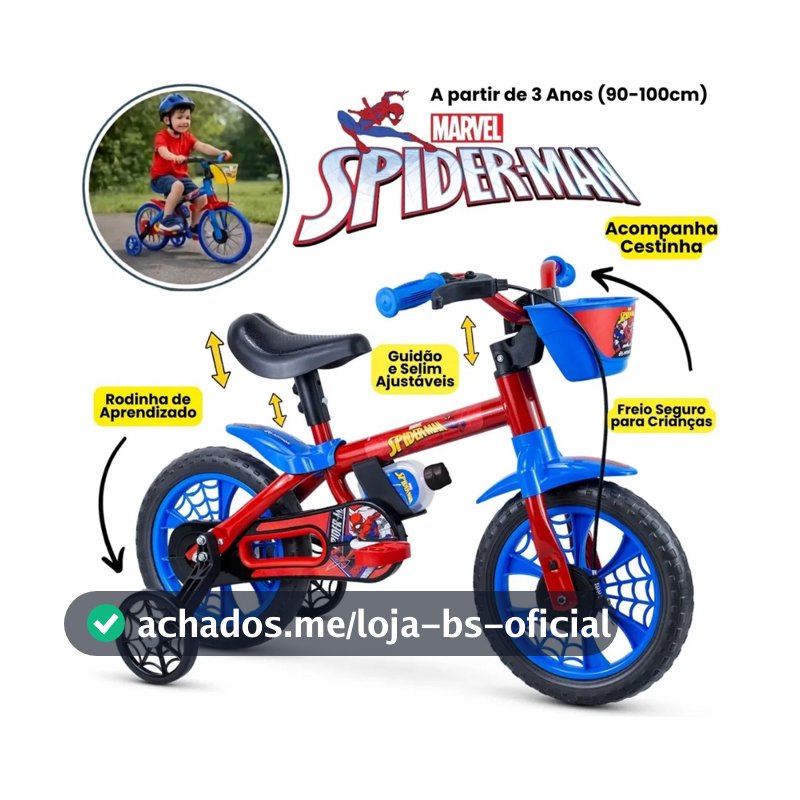 BICICLETA INFANTIL NATHOR HOMEM ARANHA ARO 12 SPIDER-MAN