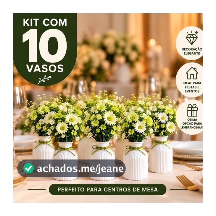 Kit 10 Vasos de Gesso Decorativo Centro de Mesa Casamento Chá de Bebê Aniversário Festa Decoração