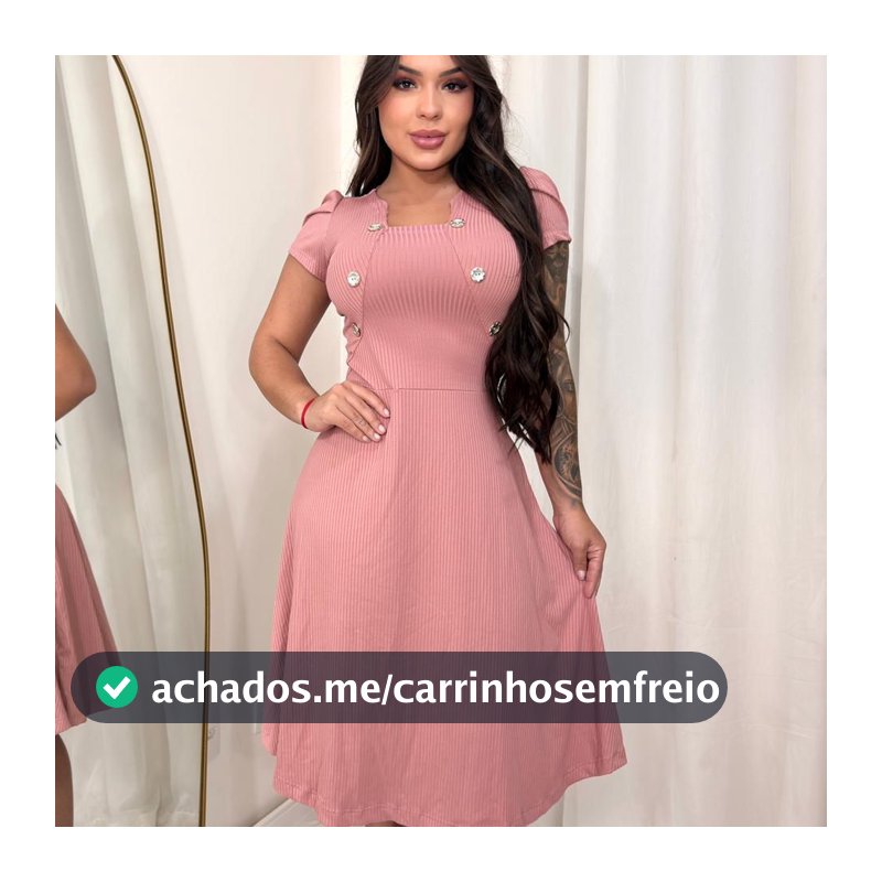 Vestido Feminino Mídi Social Rodado Manga Princesa Detalhes Botão Moda Evangélica Casual Sofisticado