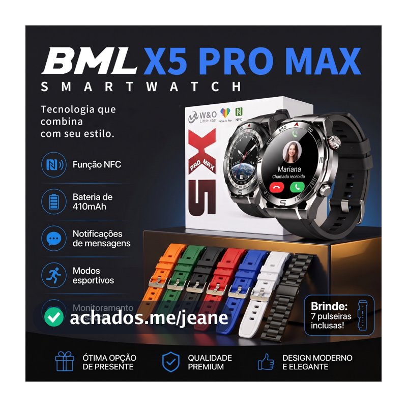 SmartwatchX5 Pro Max Redondo Relógio Inteligente AMOLED GPS ChatGPT Para Chamadas Bluetooth À Prova D'Água Smartwatch