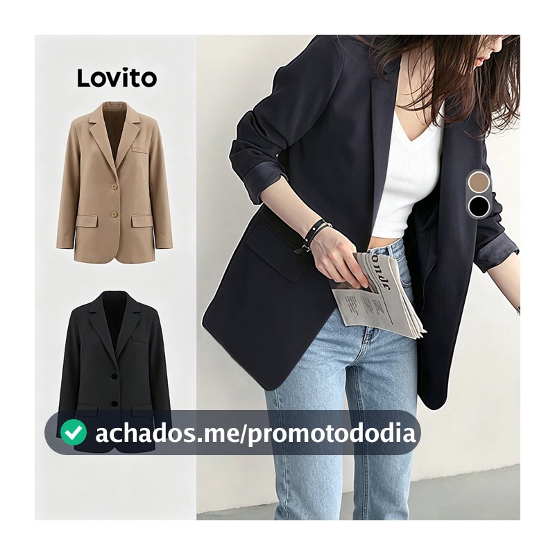 (New Arrival) Lovito Blazer Casual Preto Leve Com Bolsos De Botão Para Primavera/verão Para Mulheres BZNS149BX257