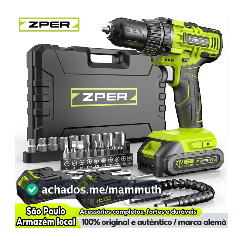 ZPER Parafusadeira Furadeira 21V A Bateria Elétrica Kit Maleta Estuche Organizador e 27 Acessórios