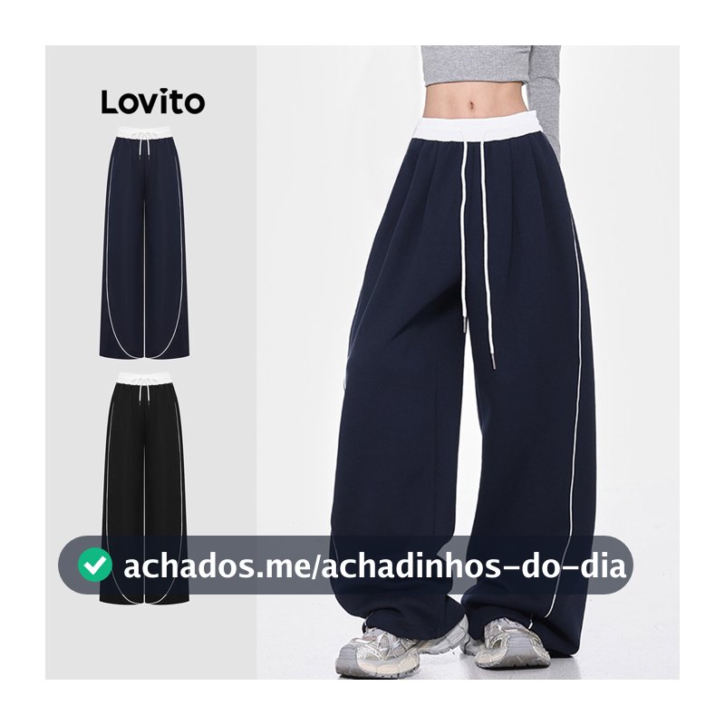 Lovito Casual Calça De Verão/Primavera Com Costura Em Tecido Liso E Cordão Para Mulheres L110AD1475