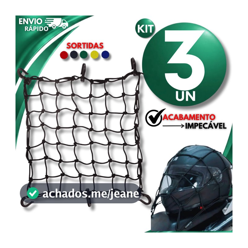 Kit Rede Aranha Elástica 30X30 Para Carga Capacete Multiuso Cores Variadas Resistentes Segurança