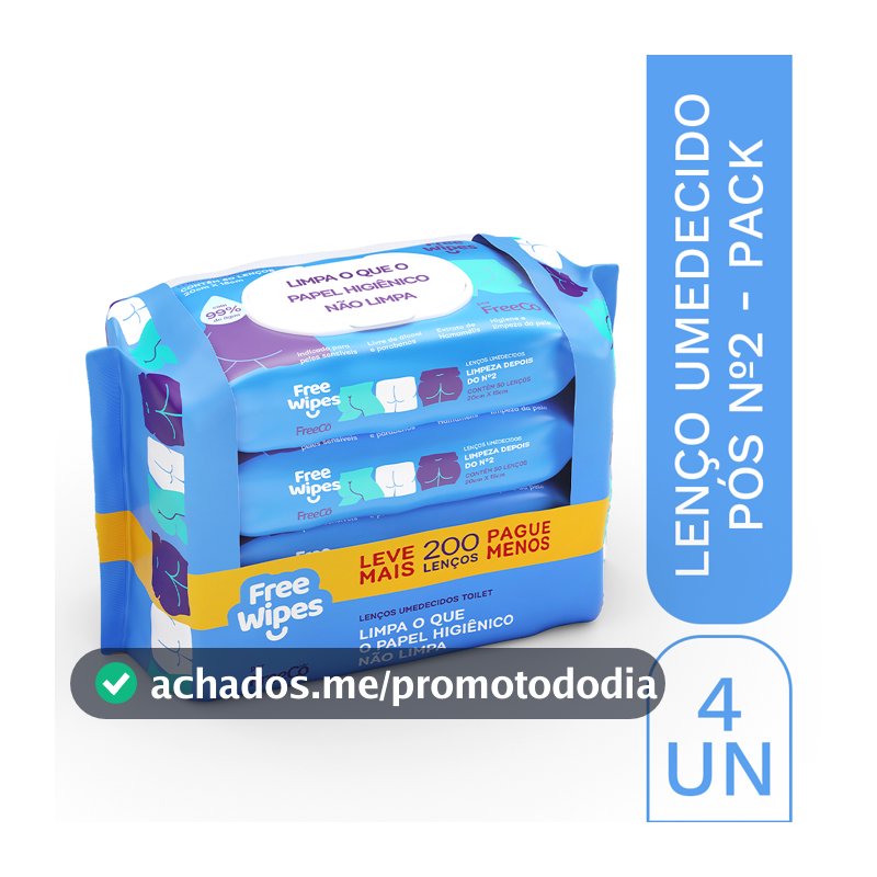 Promo Pack 4 Lenços Umedecidos Free Wipes nº 2 – Higiene Completa (200 un.)
