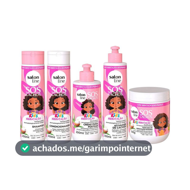 Kit Shampoo + Condicionador + Máscara + Ativador de Cachos + Creme de Pentear SOS Cachos Kids Hidratação