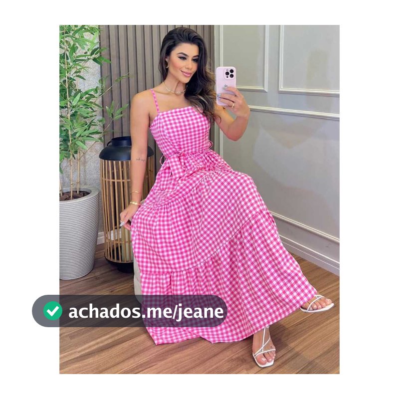 Vestido Longo Feminino Daniela Xadrez com Cinto Elegante Tamanho Único Viscolinho