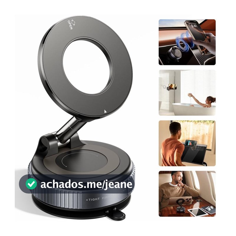 Suporte Magnético 360° Dobrável p/ Celular com Sucção a Vácuo Forte – Carro Mesa Parede