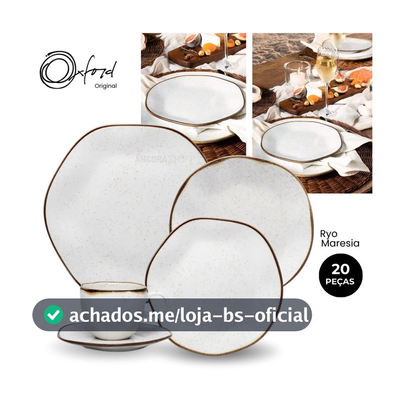 Aparelho de Jantar e Chá Porcelana 20 Peças Ryo Maresia Jogo de Pratos e Xícaras Oxford Original