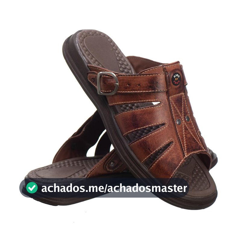 Sandália Chinelo Masculino Em Couro Legítimo Anti Stress Anatômico Ortopédico