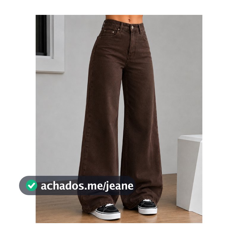 Calça Wide Leg Feminina elegante Cintura Alta de Pantalona Jeans de frio Reta Soltinha, Modelo Fashion Casual, Tendência