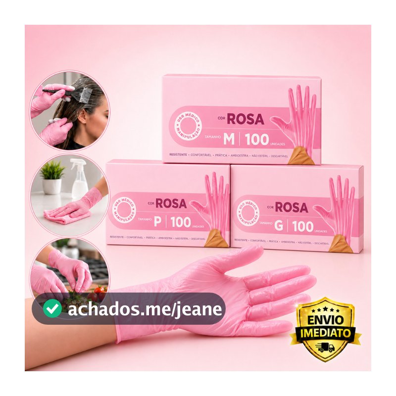 Luva Rosa Plastico Newflex  Sem Pó com 100 Unidades Tamanho P M G | Descartável | Envio Imediato