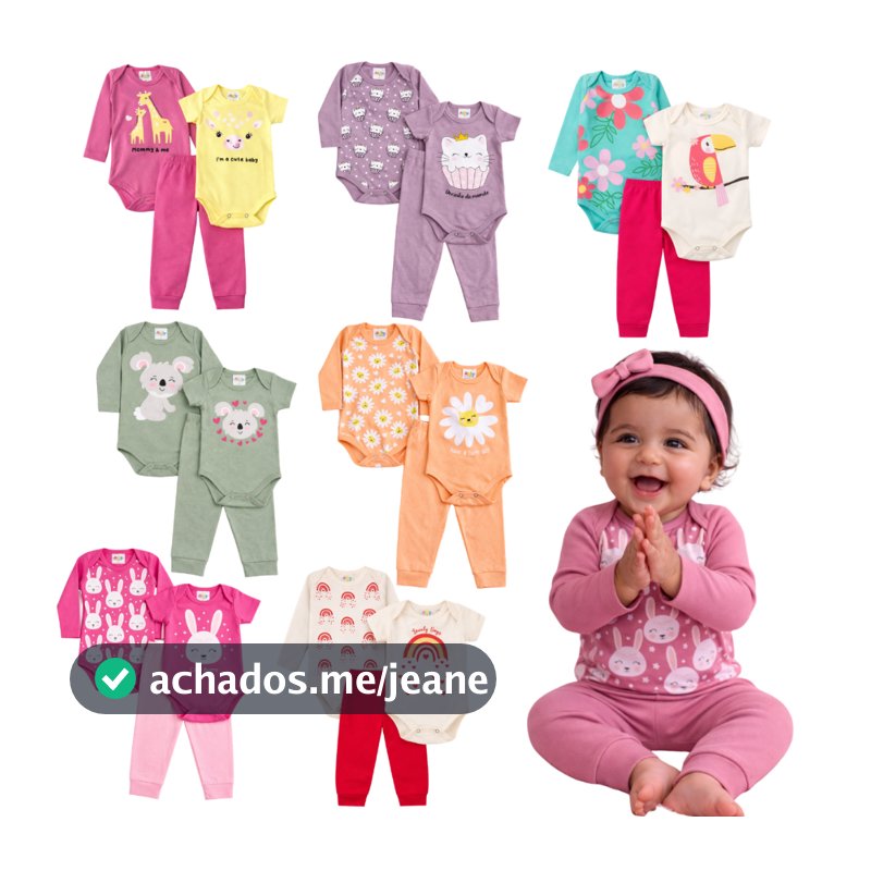 Kit 6 Peças body bebê trijunto body manga curta body manga longa mijão menina feminino P ao GG