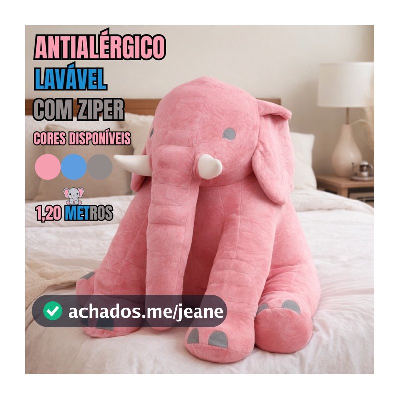 Elefante Gigante 1,20m Antialérgico com Zíper - Super Macio