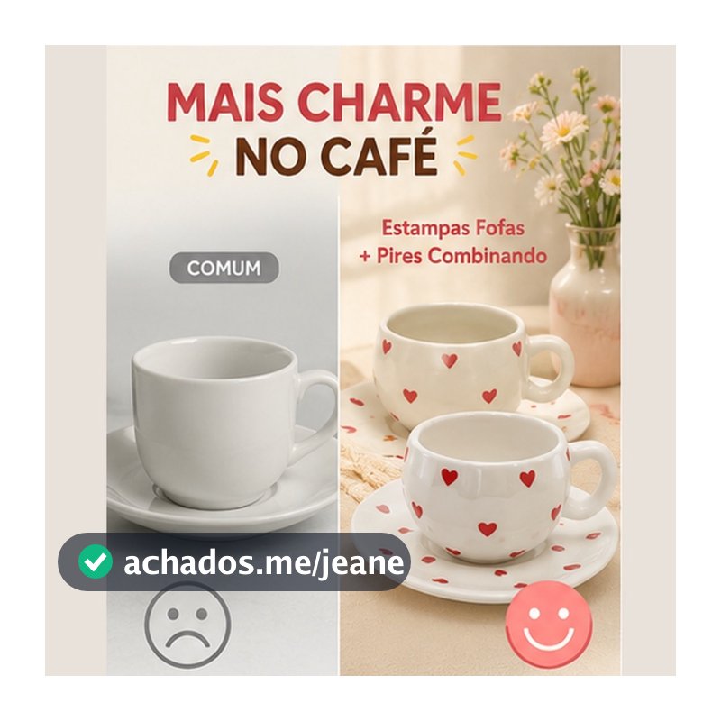 Xícara com Pires para Café e Chá - Corações Vermelhos ou Limões Amarelos
