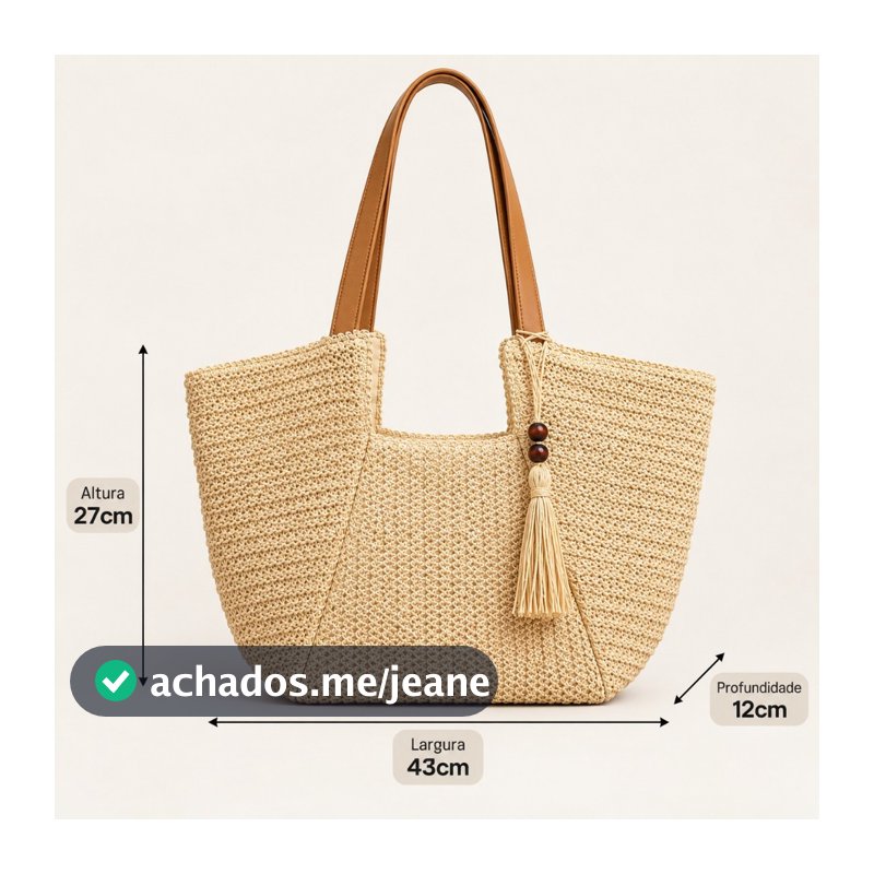 Bolsa Feminina Artesanal de Verão Estilo Natural com Alça Longa e Tassel Praia Verão